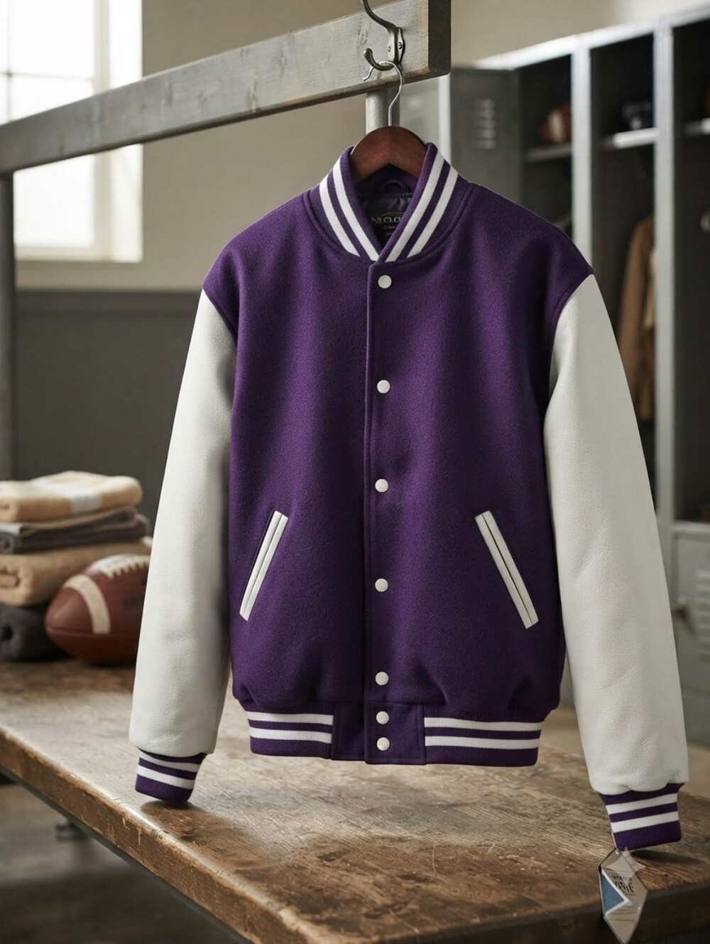 New Mens Holloway Purple And White Varsity Jacket Letterman Large ($269 MSRP)